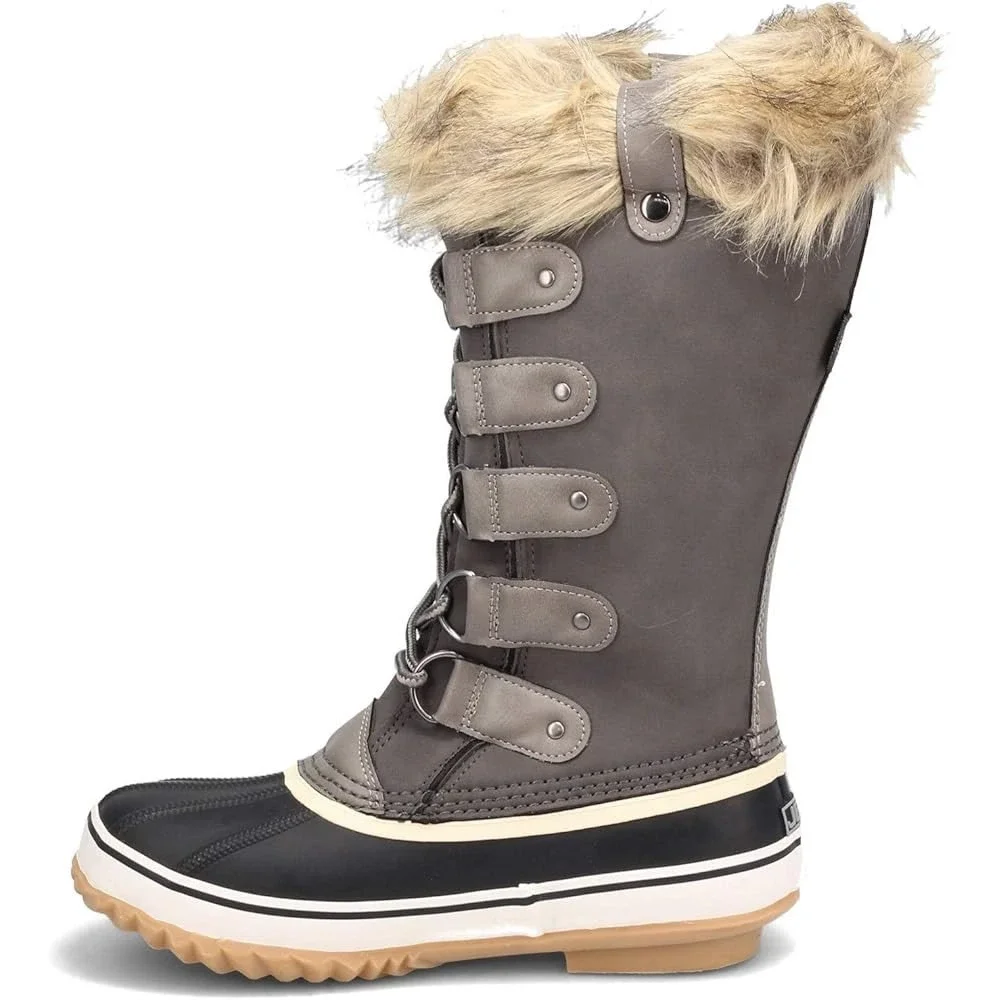 JBU by Jambu Ella Women 7 Dark Grey Waterproof Faux Fur Tall Winter Duck Boots